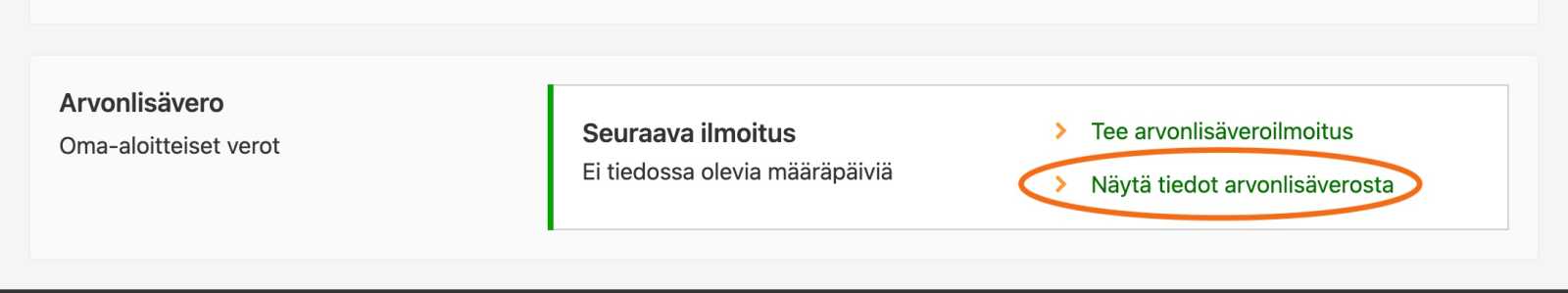 Screenshot of the VAT heading in MyTax