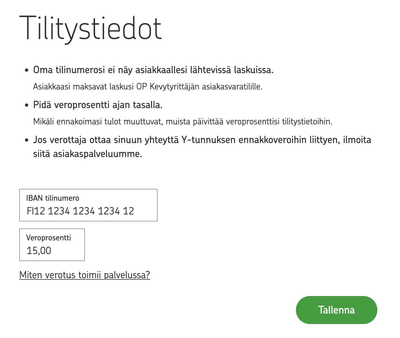 veroprosentin tallentaminen